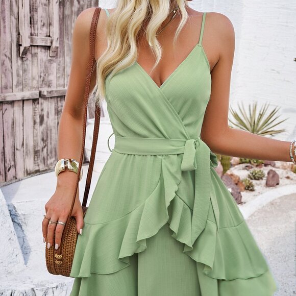 Ruffled Layered Surplice Mini Cami Dress - Picture 1 of 9